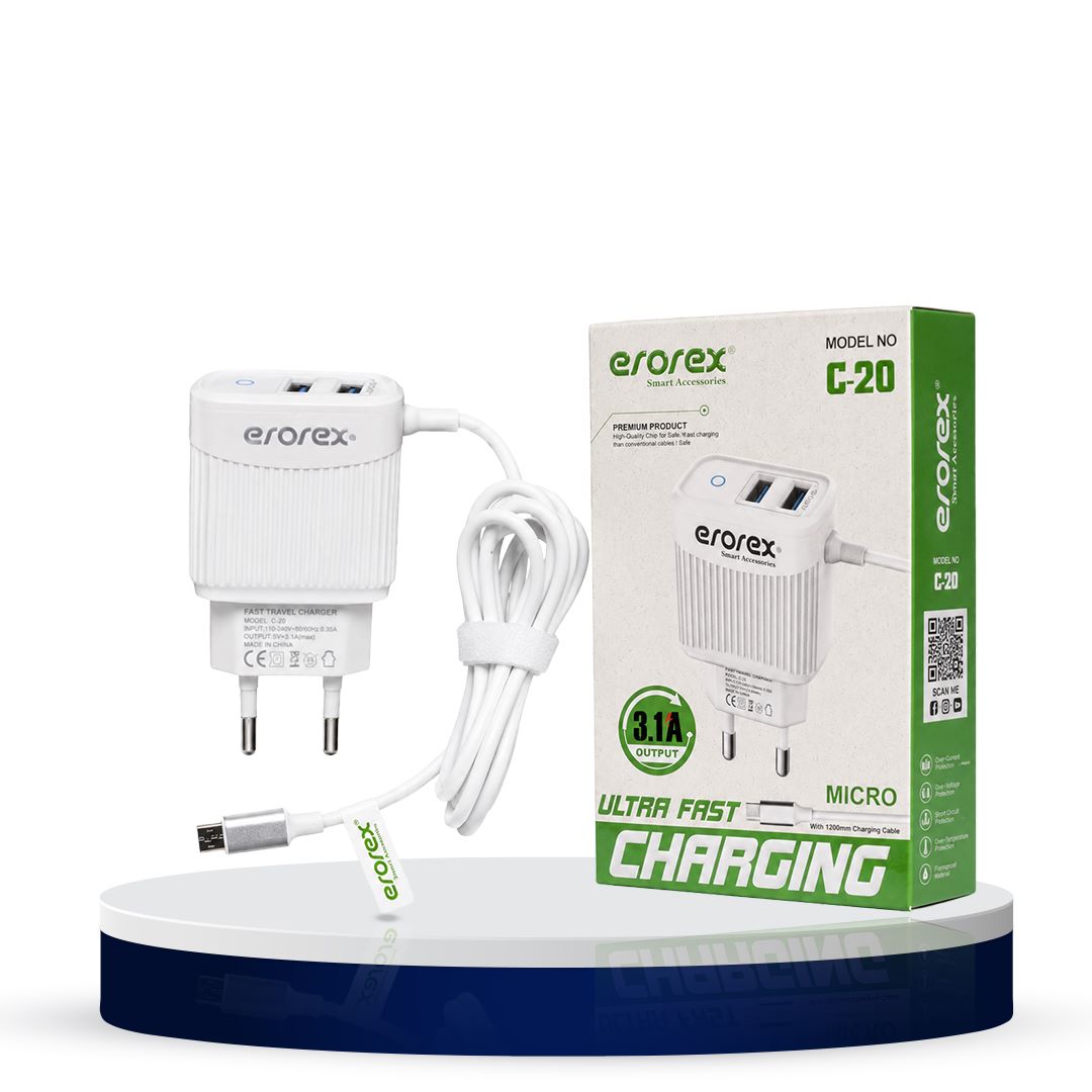 Erorex 3.1A Fast Charger Adapter USB Charging Adapter for Android Smartphones